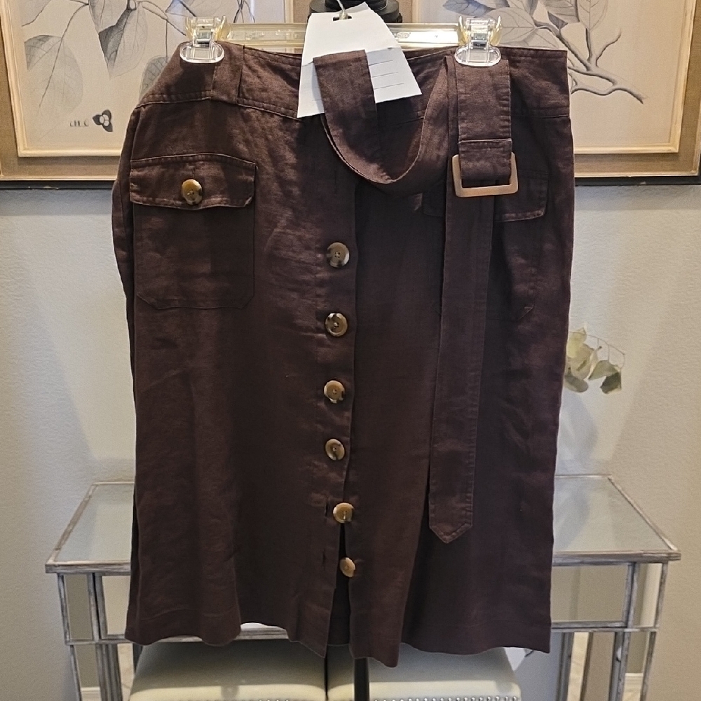 Autograph Chocolate Brown Pencil Skirt with Buttons